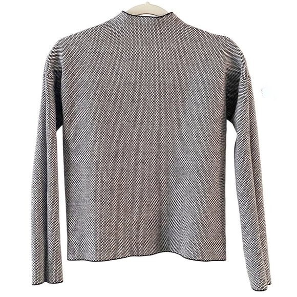 Tahari Black Gray Moc Neck Structured Long Sleeve Short Sweater S - Picture 1 of 8
